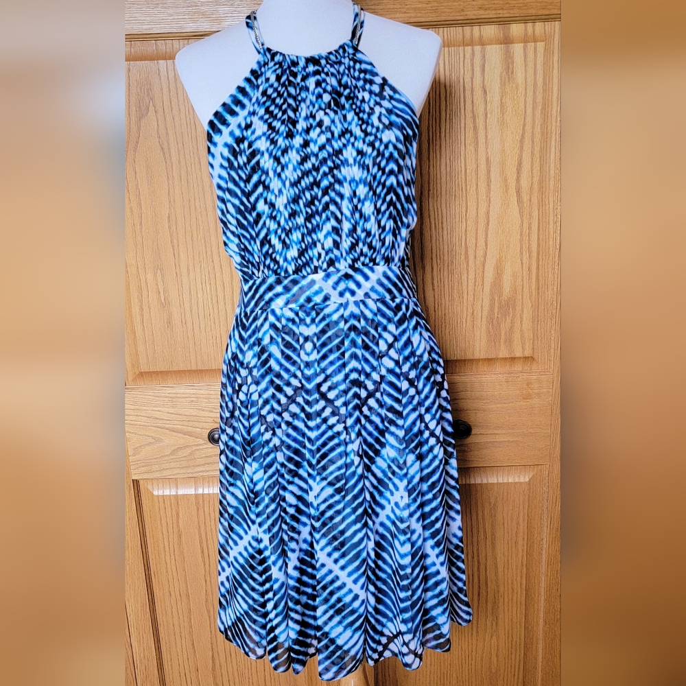 Womens Calvin Klein Adriatic Blue Chevron Evening Dress - Size 10